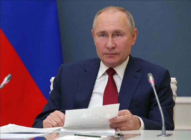 Trong ảnh: Tổng thống Nga Vladimir Putin phát biểu tại Hội nghị trực tuyến Diễn đàn kinh tế thế giới Davos 2021 (WEF) ngày 27/1/2021. Ảnh: AFP/TTXVN