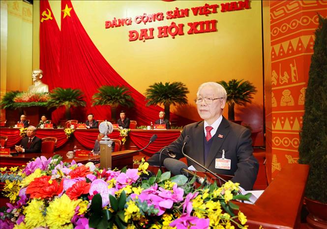 Photo: Party General Secretary Nguyen Phu Trong delivers the closing speech. VNA Photo
