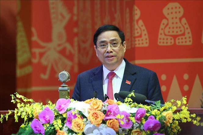 Trong ảnh: Đồng chí Phạm Minh Chính, Ủy viên Bộ Chính trị, Bí thư Trung ương Đảng, Trưởng ban Tổ chức Trung ương trình bày dự thảo Quy chế làm việc tại Đại hội, tại phiên họp trù bị, sáng 25/1. Ảnh: TTXVN