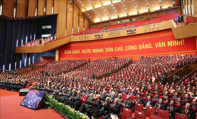 Tham dự Đại hội có 1.587 đại biểu thuộc 67 đoàn, đại diện cho gần 5,2 triệu đảng viên trong cả nước, tăng gần 80 đại biểu so với Đại hội XII, đông nhất trong 13 kỳ Đại hội Đảng toàn quốc. Ảnh: TTXVN