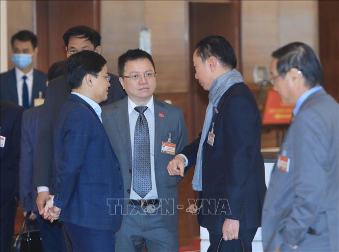 Trong ảnh: Các đại biểu thảo luận trước giờ họp đoàn, sáng 29/1. Ảnh: TTXVN