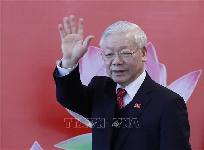 Đồng chí Nguyễn Phú Trọng, Tổng Bí thư Ban Chấp hành Trung ương Đảng khóa XIII, Chủ tịch nước CHXHCN Việt Nam chủ trì họp báo thông báo kết quả Đại hội ngay sau phiên bế mạc, sáng 1/2/2021. Ảnh: TTXVN