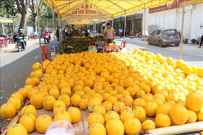 Trong ảnh: Chợ dưa hấu xuân 2021 tại thành phố Cao Lãnh. Ảnh: Nguyễn Văn Trí-TTXVN