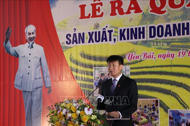Trong ảnh: Ông Trần Huy Tuấn - Phó Bí thư Tỉnh ủy, Chủ tịch UBND tỉnh Yên Bái phát biểu chỉ đạo tại lễ ra quân sản xuất, kinh doanh năm 2021. Ảnh: Việt Dũng - TTXVN