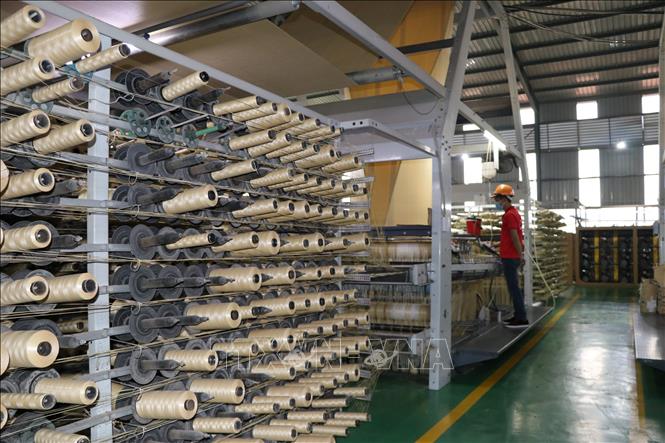 Trong ảnh: Dây truyền sản xuất bao bì tại Công ty cổ phần khoáng sản Red Stone. Ảnh: Việt Dũng - TTXVN