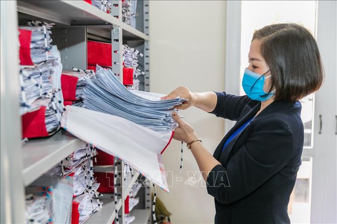 Trong ảnh: Tất cả các thông tin về người lao động hưởng bảo hiểm thất nghiệp sẽ được Trung tâm Dịch vụ việc làm  lưu trữ cẩn thận. Ảnh: BÍch Huệ - TTXVN