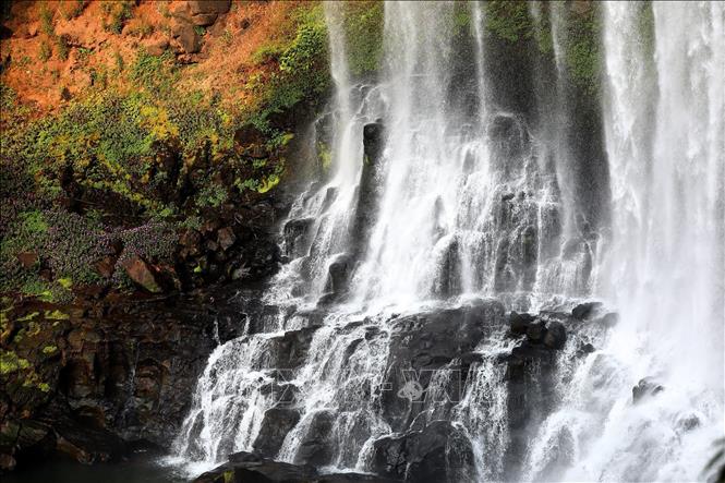 Photo: Dambri Waterfall falls down from the nearly 60m height. VNA Photo: Huy Hùng