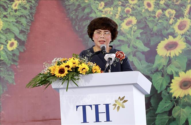 Trong ảnh: Bà Thái Hương, Chủ tịch Hội đồng Chiến lược Tập đoàn TH phát biểu tại lễ khởi công. Ảnh: Thanh Sang- TTXVN
