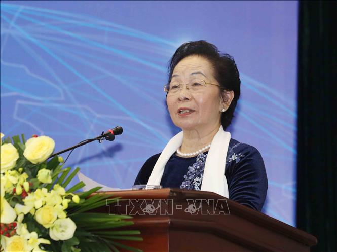 Photo: Chairwoman of the National Committee for the Kovalevskaya Award Nguyễn Thị Doan speaks at the event. VNA Photo: Phương Hoa