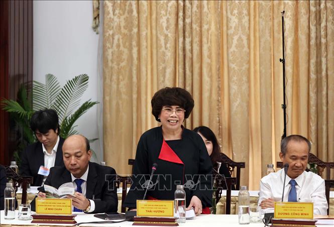 Trong ảnh: Bà Thái Hương, Chủ tịch HĐQT Công ty Cổ phần thực phẩm chăn nuôi TH phát biểu. Ảnh: Thống Nhất - TTXVN
