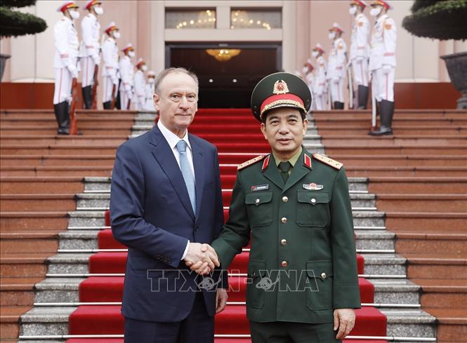 Trong ảnh: Thượng tướng Phan Văn Giang tiếp Đại tướng Nikolai Patrushev. Ảnh: Dương Giang - TTXVN
