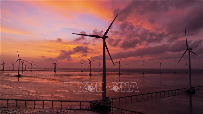 Trong ảnh: Nhà máy Điện gió Bạc Liêu được xây dựng trên diện tích rộng trên 100ha. Ảnh: Phan Tuấn Anh - TTXVN