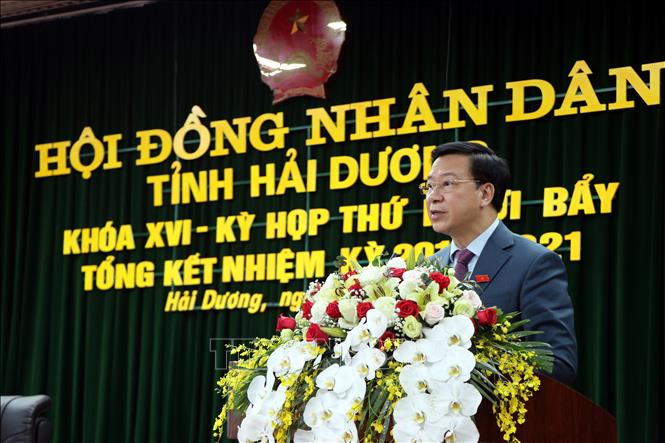 Trong ảnh: Ông Phạm Xuân Thăng, Ủy viên Trung ương Đảng, Bí thư Tỉnh ủy, tân Chủ tịch HĐND tỉnh Hải Dương phát biểu tại kỳ họp. Ảnh: Mạnh Tú - TTXVN