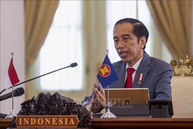 Trong ảnh: Tổng thống Indonesia Joko Widodo phát biểu tại một hội nghị trực tuyến ở Bogor, Tây Java ngày 26/6/2020. Ảnh: AFP/TTXVN