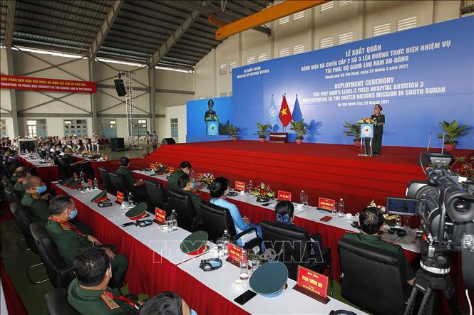 Trong ảnh: Quang cảnh Lễ xuất quân Bệnh viện dã chiến cấp 2 số 3 lên đường làm nhiệm vụ tại Bentiu, Nam Sudan. Ảnh: Thanh Vũ – TTXVN

