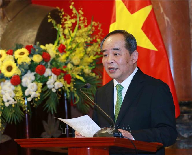 Đồng chí Lê Khánh Hải, Uỷ viên Trung ương Đảng, Chủ nhiệm Văn phòng Chủ tịch nước phát biểu tại Lễ công bố. Ảnh: Phương Hoa – TTXVN