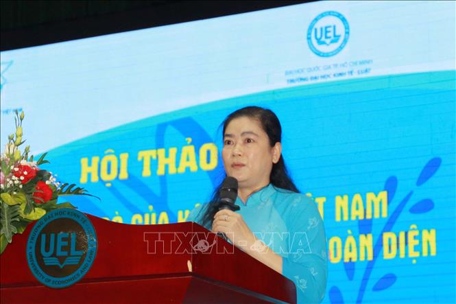 Trong ảnh: Bà Đỗ Thị Thu Thảo, Phó Chủ tịch Hội Liên hiệp Phụ nữ Việt Nam phát biểu tại hội thảo. Ảnh: Thanh Vũ - TTXVN

