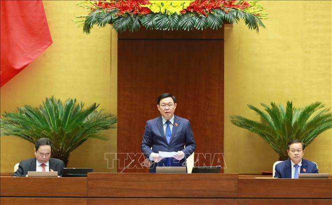 Trong ảnh: Chủ tịch Quốc hội Vương Đình Huệ điều hành phiên họp. Ảnh: Phương Hoa - TTXVN