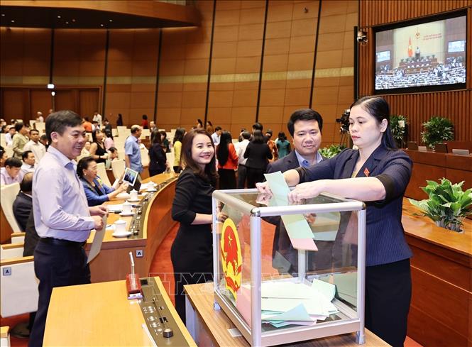 Photo: National Assembly deputies cast their votes to elect new State Vice President and members of the NA's Standing Committee. VNA Photo
