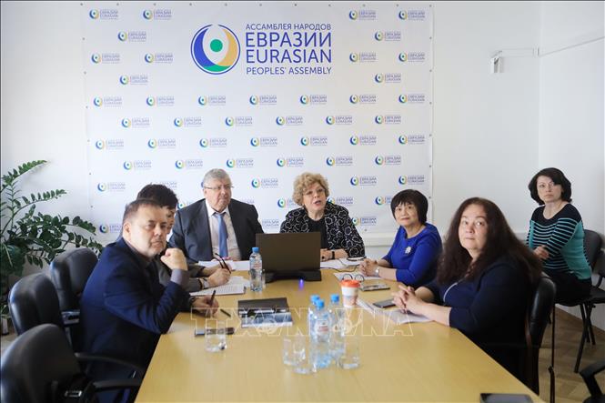 Trong ảnh: Các đại biểu tham dự hội thảo tại trụ sở Bộ Giáo dục và Khoa học Liên bang Nga. Ảnh: Trần Hiếu - PV TTXVN tại Nga