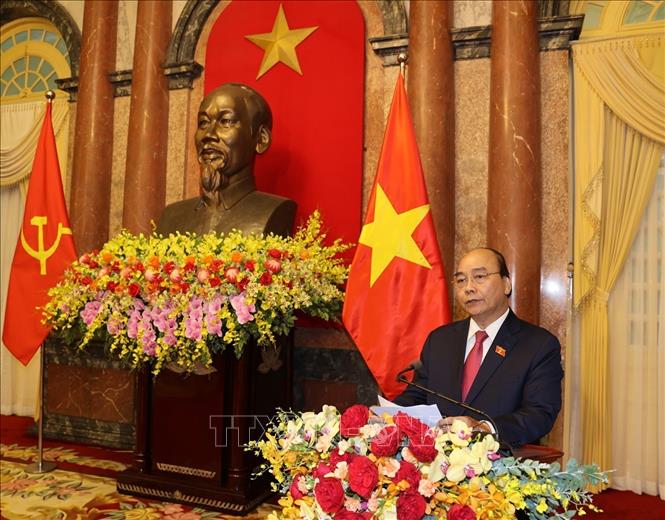 Photo: New President Nguyen Xuan Phuc speaks at the ceremony. VNA Photo: Trí Dũng