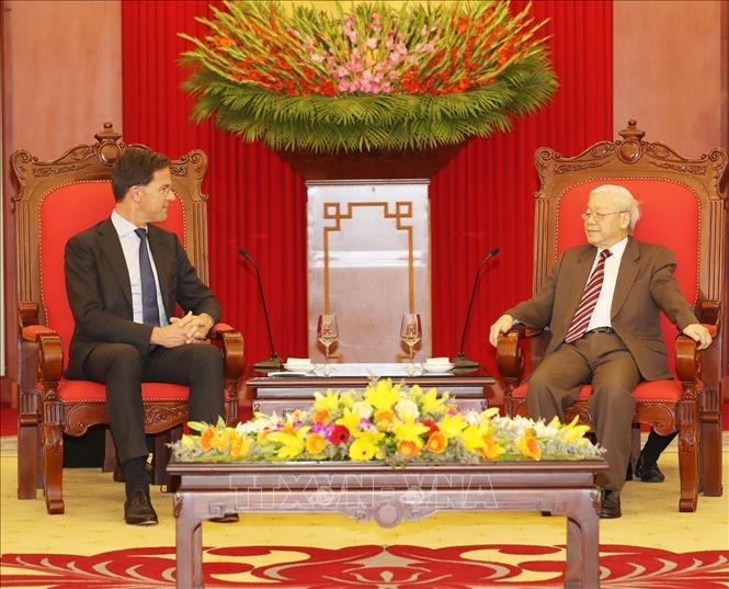 Trong ảnh: Tổng Bí thư, Chủ tịch nước Nguyễn Phú Trọng tiếp Thủ tướng Vương quốc Hà Lan Mark Rutte thăm chính thức Việt Nam (9/4/2019). Ảnh: Trí Dũng – TTXVN