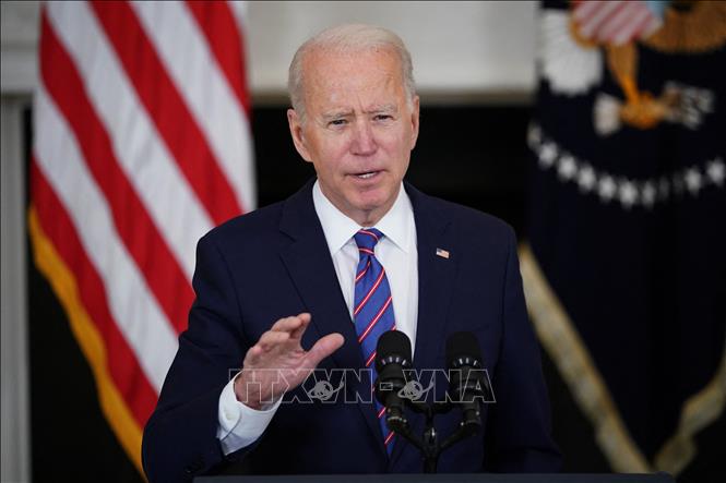 Trong ảnh: Tổng thống Mỹ Joe Biden phát biểu tại Nhà Trắng ngày 2/4/2021. Ảnh: AFP/TTXVN