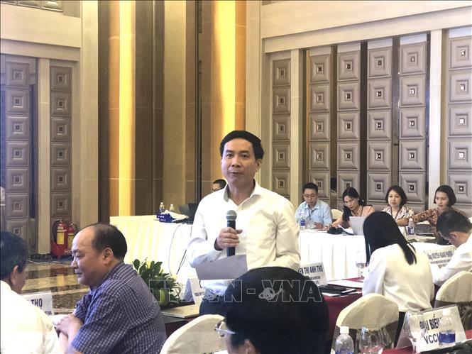 Trong ảnh: Đại diện Bảo hiểm xã hội Việt Nam phát biểu trả lời các ý kiến của doanh nghiệp Hàn Quốc. Ảnh: Nguyễn Văn Việt - TTXVN
