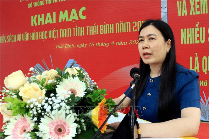 Trong ảnh: Phó Chủ tịch UBND tỉnh Thái Bình Trần Thị Bích Hằng phát biểu tại Lễ khai mạc. Ảnh: Thế Duyệt – TTXVN 