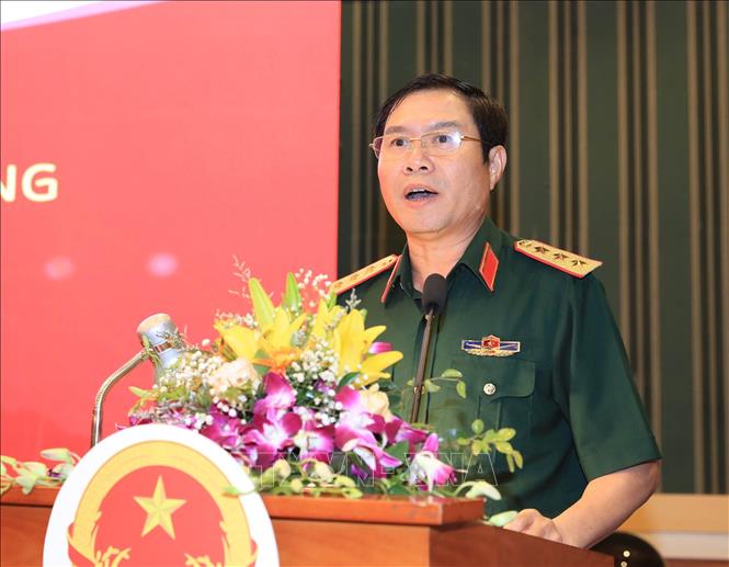 Trong ảnh: Thượng tướng Nguyễn Tân Cương, Ủy viên Trung ương Đảng, Thứ trưởng Bộ Quốc phòng phát biểu tại Lễ khai trương Cổng Dịch vụ công của Bộ Quốc phòng. Ảnh: Trọng Đức - TTXVN