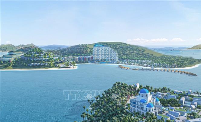 Phối cảnh tổng thể hai dự án Tổ hợp du lịch nghỉ dưỡng cao cấp Xuân Đài Bay và Crystal Holidays Marina Phú Yên. Ảnh: TTXVN phát