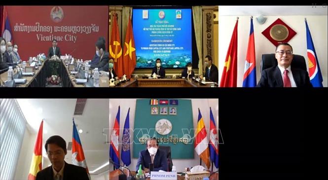 Trong ảnh: Các đoàn tham gia cuộc họp trực tuyến. Ảnh: TTXVN