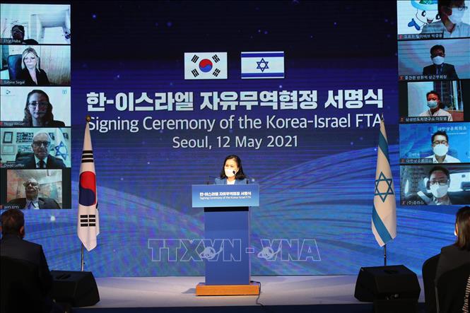 Trong ảnh: Bộ trưởng Thương mại Hàn Quốc Yoo Myung-hee phát biểu tại  lễ ký ở Seoul, Hàn Quốc, ngày 12/5/2021. Ảnh: YONHAP/TTXVN