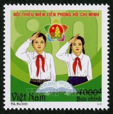 Mẫu tem “Đội Thiếu niên Tiền phong Hồ Chí Minh”. Ảnh: TTXVN phát
