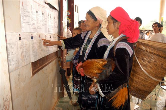Trong ảnh: Cử tri xã Sùng Phài, huyện Tam Đường (tỉnh Lai Châu) tìm hiểu tiểu sử các ứng cử viên trước khi bỏ phiếu bầu đại biểu Quốc hội khóa XIII và đại biểu HĐND các cấp nhiệm kỳ 2011-2016. Ảnh: Nguyễn Công Hải - TTXVN