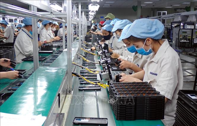 Trong ảnh: Công nhân Công ty TNHH Handanbi Vina lắp ráp linh kiện điện thoại tại KCN Điềm Thụy, tỉnh Thái Nguyên. Ảnh: Anh Tuấn - TTXVN