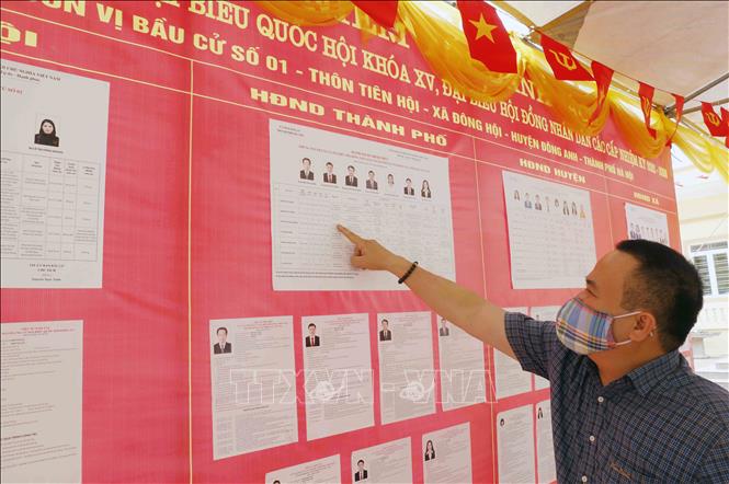 Trong ảnh: Người dân tìm hiểu danh sách ứng cử đại biểu QH và HĐND tại khu vực bỏ phiếu số 1, xã Đông Hội, huyện Đông Anh, Hà Nội. Ảnh: Trần Việt - TTXVN