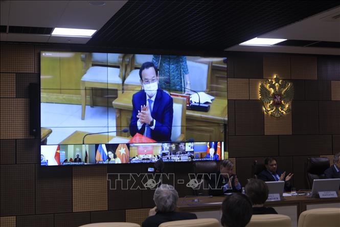 Trong ảnh: Ủy viên Bộ Chính trị, Bí thư thành ủy Tp. Hồ Chí Minh Nguyễn Văn Nên tham dự và phát biểu tại hội nghị. Ảnh: Trần Hiếu - PV TTXVN tại Liên bang Nga