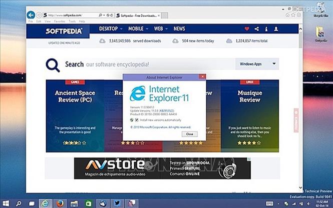 Trong ảnh: Trình duyệt IE trên màn hình máy tính. Ảnh: Softpedia/TTXVN