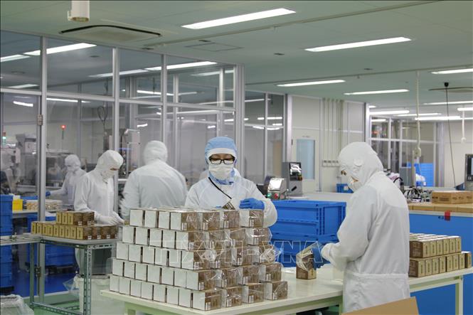 Dây chuyền đóng gói sản phẩm tại một nhà máy của công ty Nakanihon Capsule ở Gifu. Ảnh: Đào Thanh Tùng - Phóng viên TTXVN tại Nhật Bản