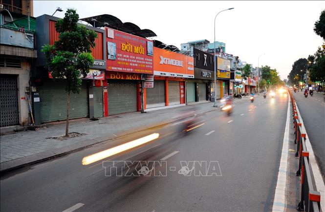 Trong ảnh: Đường Quang Trung, phường 10, quận Gò Vấp,ttrong những ngày đầu giãn cách. Ảnh: An Hiếu- TTXVN