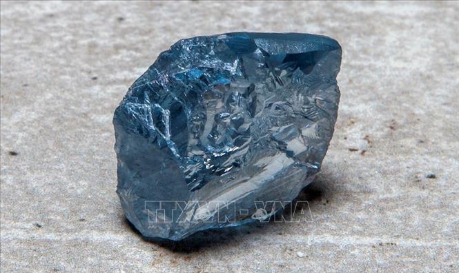 Trong ảnh: Viên kim cương xanh có khối lượng 39,34 carat được phát hiện tại mỏ Cullinan ở Nam Phi, chuẩn bị được mang bán đấu giá vào tháng 7 tới. Ảnh: Petra Diamonds/TTXVN