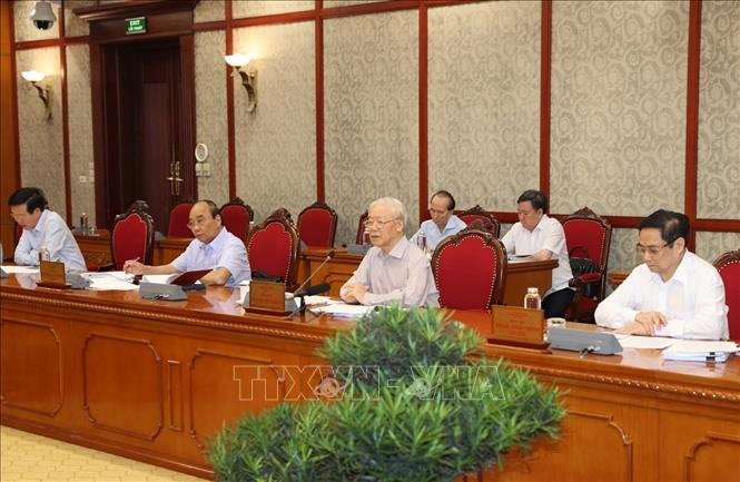 Photo: Party General Secretary Nguyen Phu Trong concludes the Politburo meeting. VNA Photo: Trí Dũng