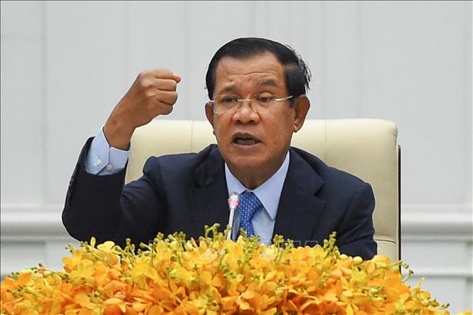 Trong ảnh: Thủ tướng Campuchia Hun Sen tại cuộc họp báo ở Phnom Penh ngày 24/2/2020. Ảnh: AFP/TTXVN