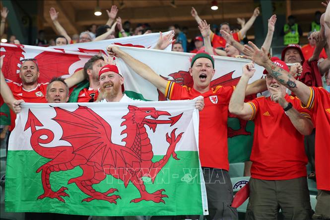 Trong ảnh: Các cổ động viên Xứ Wales mừng chiến thắng 2-0 của đội nhà trước Thổ Nhĩ Kỳ trong trận lượt hai bảng A. Ảnh: AFP/TTXVN

