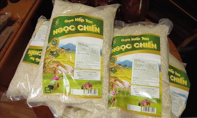 Trong ảnh: Sản phẩm gạo nếp tan Ngọc Chiến, huyện Mường La, tỉnh Sơn La. Ảnh: Nguyễn Cường - TTXVN.