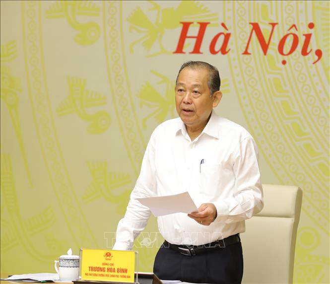 Trong ảnh: Phó Thủ tướng Thường trực Chính phủ Trương Hoà Bình, Trưởng Ban Chỉ đạo phát biểu chỉ đạo. Ảnh: Nguyễn Điệp - TTXVN