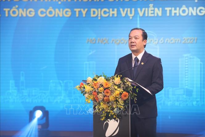 Trong ảnh: Ông Phạm Đức Long, Chủ tịch Tập đoàn VNPT phát biểu. Ảnh: Minh Quyết - TTXVN
