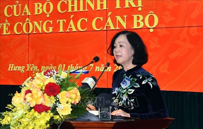 Trong ảnh: Bà Trương Thị Mai, Ủy viên Bộ Chính trị, Bí thư Trung ương Đảng, Trưởng Ban Tổ chức Trung ương phát biểu tại hội nghị. Ảnh: Đinh Tuấn - TTXVN


