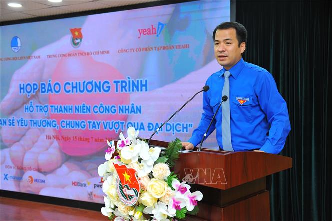 Trong ảnh: Đồng chí Ngô Văn Cương, Bí thư Trung ương Đoàn phát biểu tại chương trình. Ảnh: Minh Đức - TTXVN